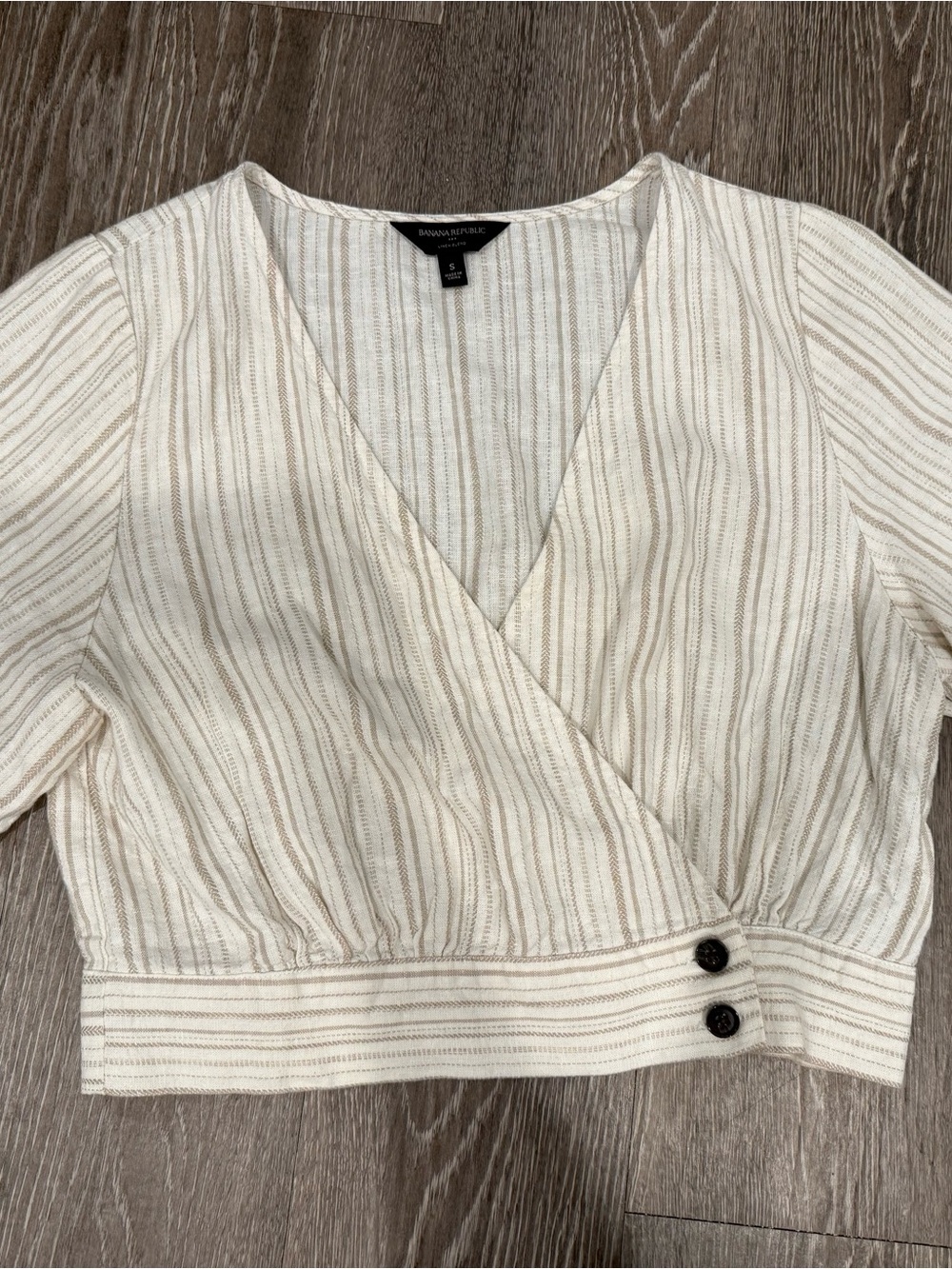Banana Republic Cream and Tan Striped Wrap Blouse
